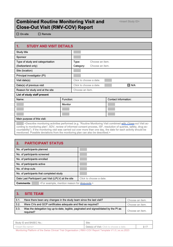 Routine Monitoring Visit And Close-Out Visit (RMV-COV) Report Template ...