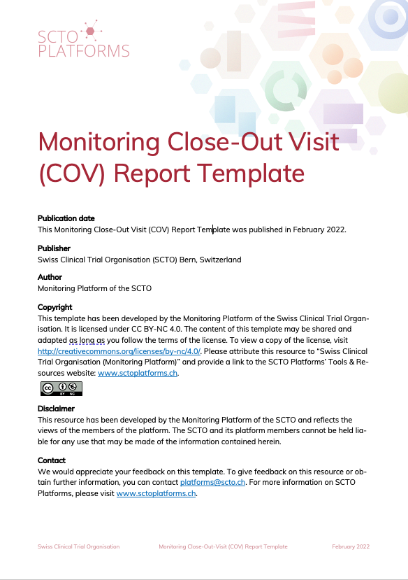 Monitoring Close-Out Visit (COV) Report Template - Tools & Resources